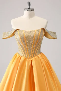 Azul brilhante Uma linha fora do ombro cetim babado Homecoming Dress com frisos
