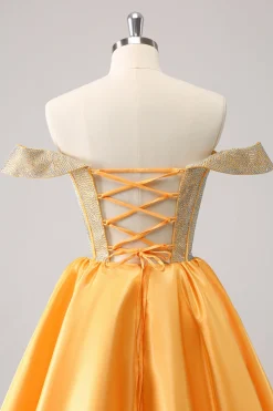 Azul brilhante Uma linha fora do ombro cetim babado Homecoming Dress com frisos
