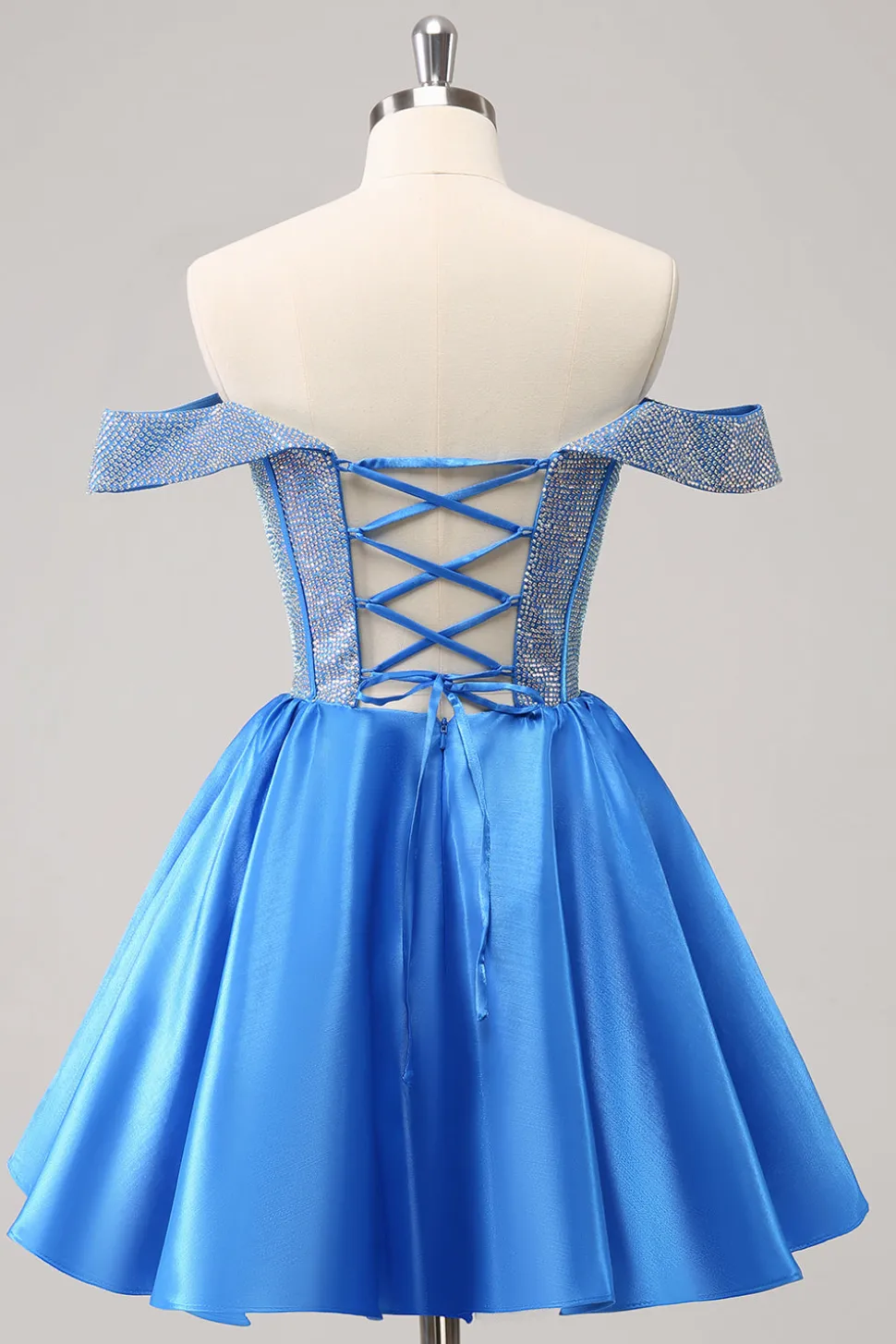 Azul brilhante Uma linha fora do ombro cetim babado Homecoming Dress com frisos
