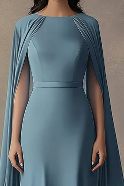 Azul Cinzento Chiffon Pescoço de Barco Longo Vestidos Cerimónia
