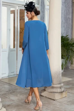 Azul Cinzento Duas Peças Mãe do Vestido de Noiva com Renda