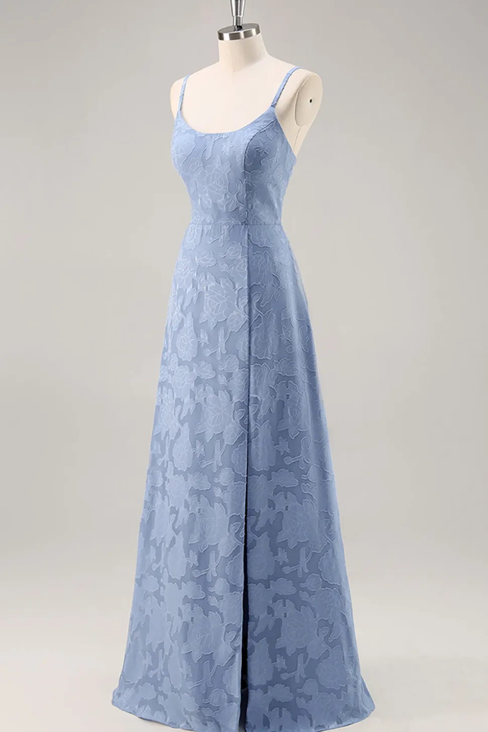 Azul Cinzento Linha-A Longos Vestido Para Casamento Convidada com Fenda