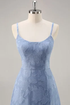 Azul Cinzento Linha-A Longos Vestido Para Casamento Convidada com Fenda
