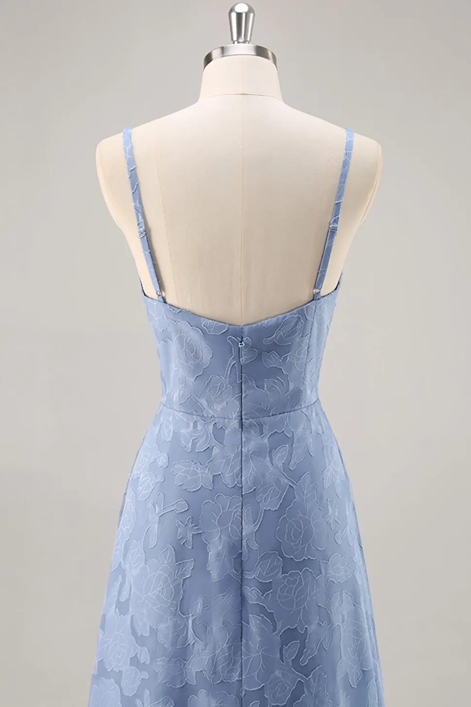 Azul Cinzento Linha-A Longos Vestido Para Casamento Convidada com Fenda