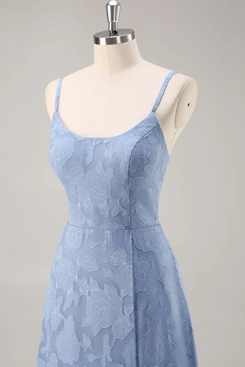 Azul Cinzento Linha-A Longos Vestido Para Casamento Convidada com Fenda