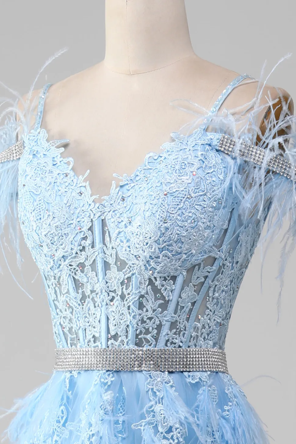 Azul claro A-Line Rhinestones Accents Corset Prom Dress Com Apliques