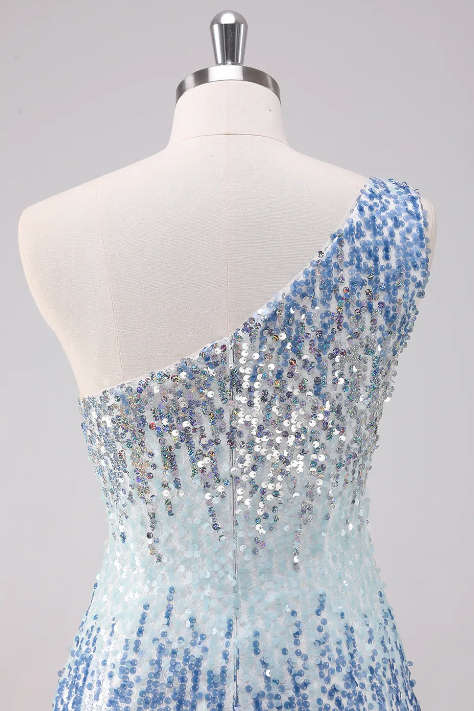 Azul Claro Brilhante Um Ombro Sequins Bodycon Vestido Curto Homecoming