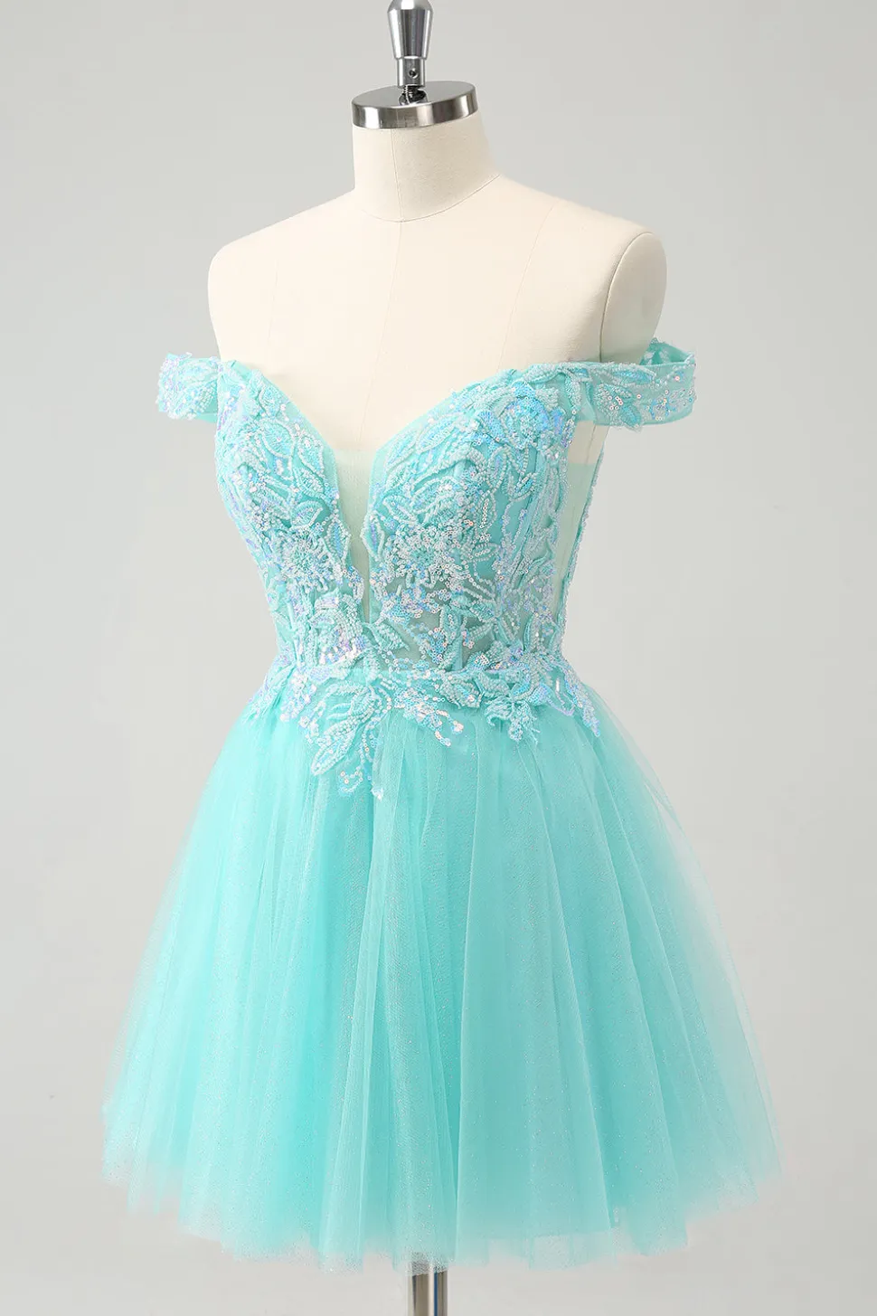Azul Claro Brilhante Uma Linha Fora do Ombro Vestido Curto Homecoming
