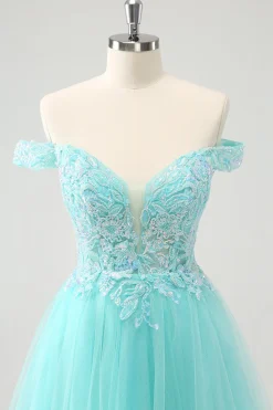 Azul Claro Brilhante Uma Linha Fora do Ombro Vestido Curto Homecoming