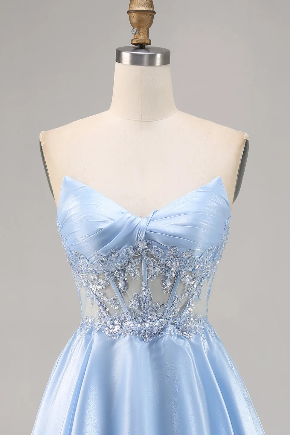 Azul Claro Decote Em Coração Linha-A Mini Vestido Cocktail
