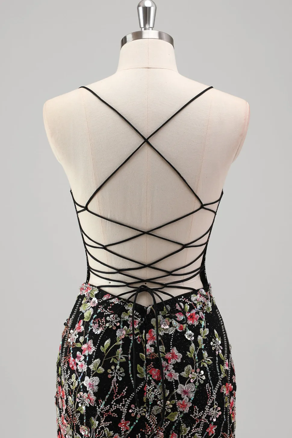 Azul claro floral frisado sereia espaguete alças tule vestido de baile