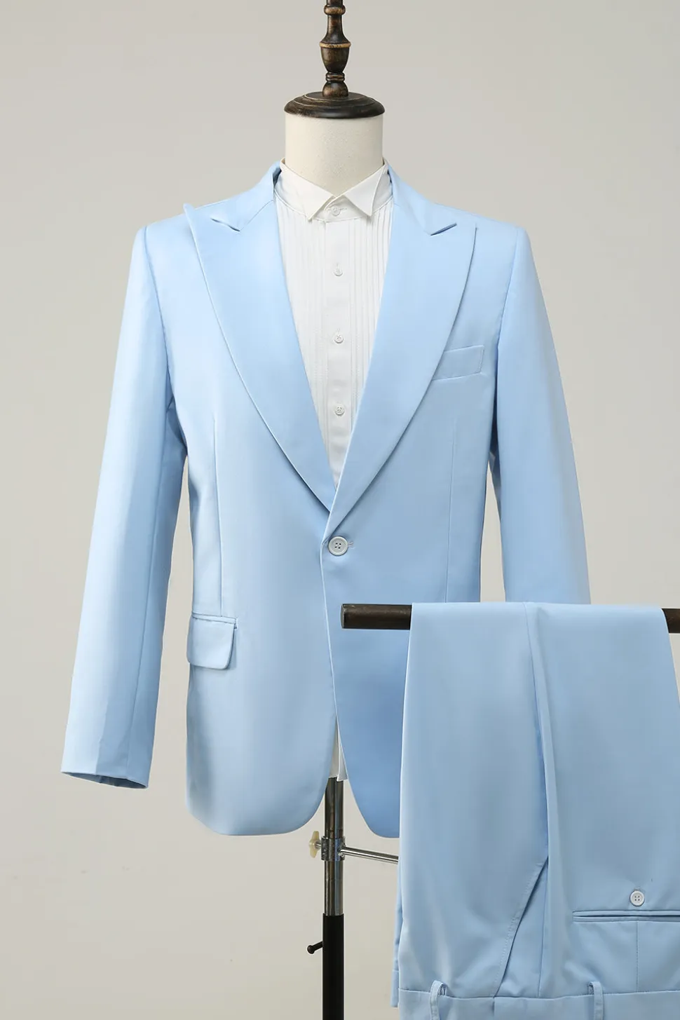 Azul Claro Lapela de Pico 2 Peças Fato Formal