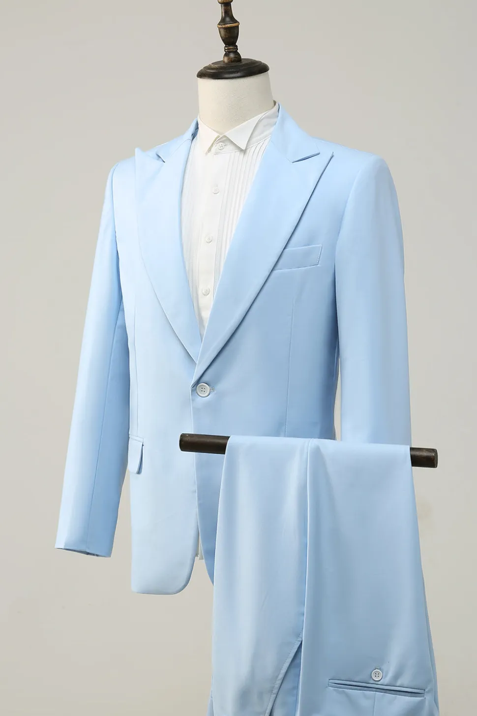 Azul Claro Lapela de Pico 2 Peças Fato Formal