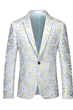 Azul Claro Masculino Jacquard Notched Lapel Prom Blazer