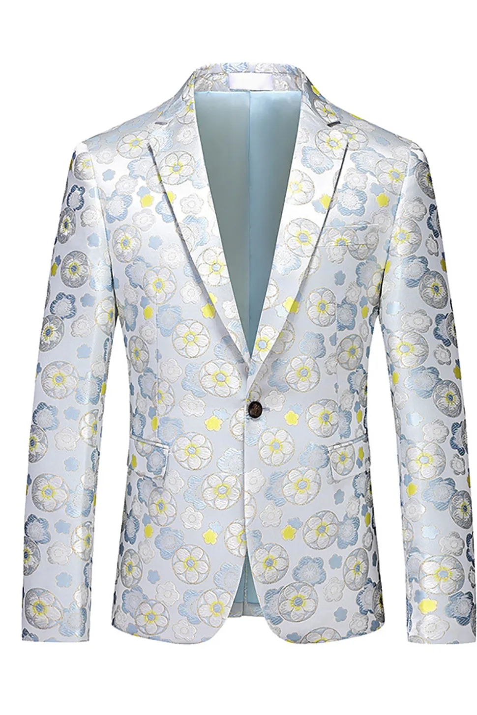 Azul Claro Masculino Jacquard Notched Lapel Prom Blazer