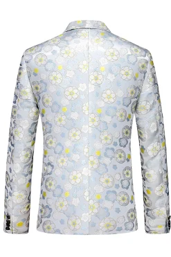 Azul Claro Masculino Jacquard Notched Lapel Prom Blazer