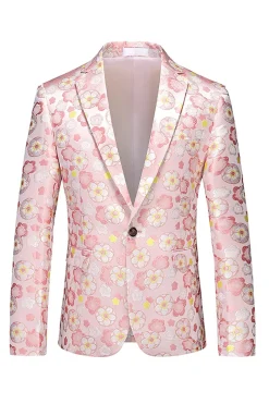 Azul Claro Masculino Jacquard Notched Lapel Prom Blazer