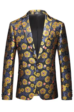 Azul Claro Masculino Jacquard Notched Lapel Prom Blazer