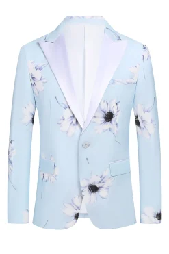 Azul Claro Pico Lapela 2 Peças Florais Homens Prom Ternos