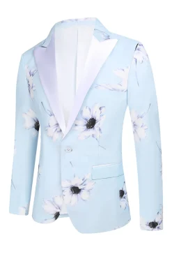 Azul Claro Pico Lapela 2 Peças Florais Homens Prom Ternos