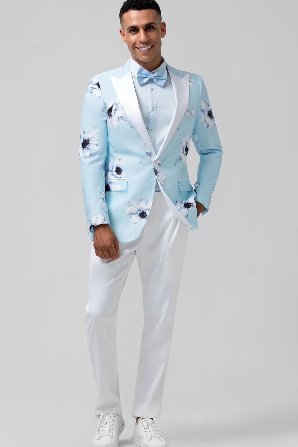 Azul Claro Pico Lapela Um Botão 2 Peças Florais Homens Prom Ternos