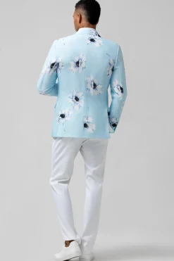 Azul Claro Pico Lapela Um Botão 2 Peças Florais Homens Prom Ternos