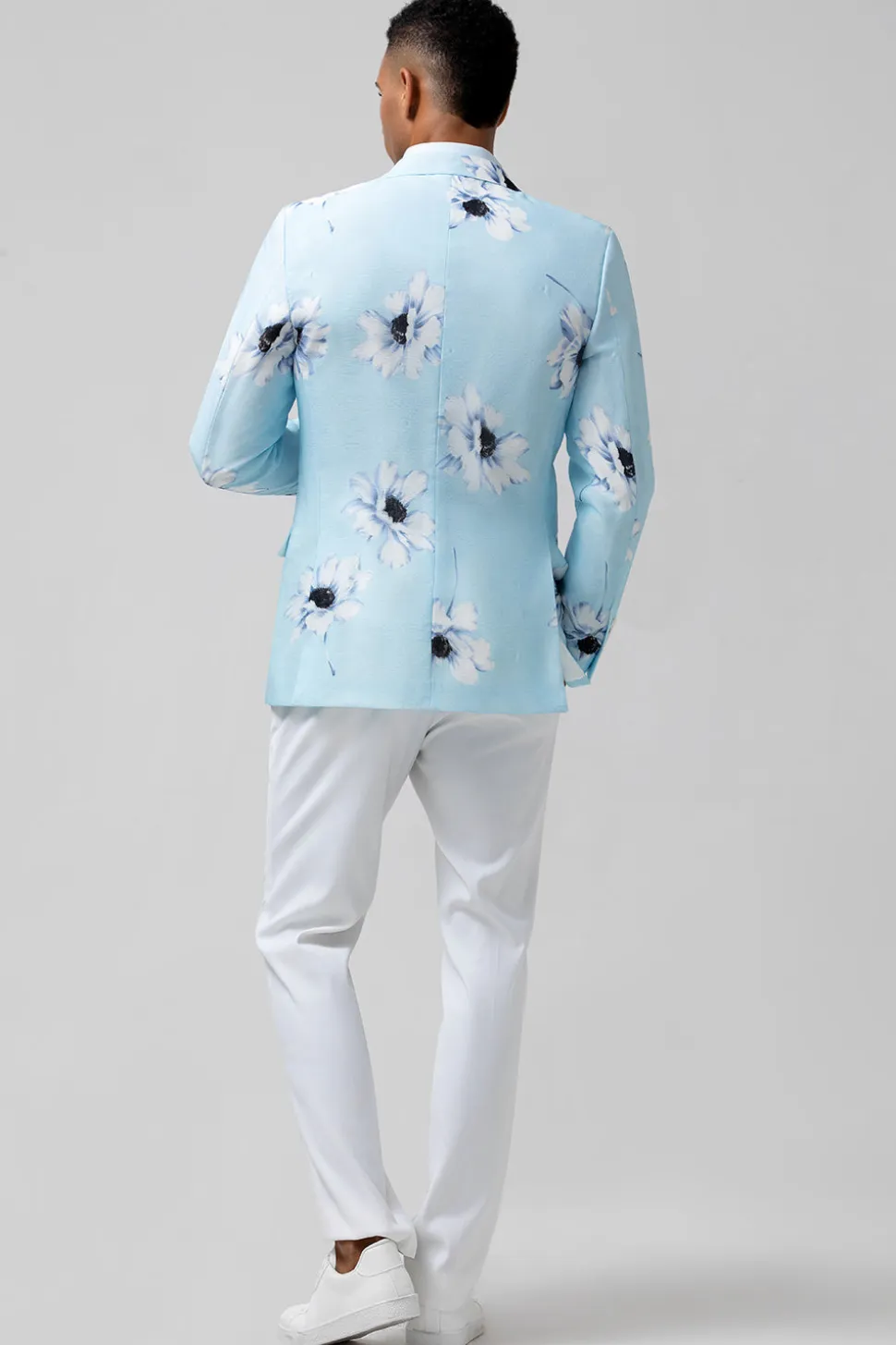 Azul Claro Pico Lapela Um Botão 2 Peças Florais Homens Prom Ternos