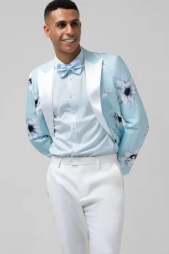 Azul Claro Pico Lapela Um Botão 2 Peças Florais Homens Prom Ternos
