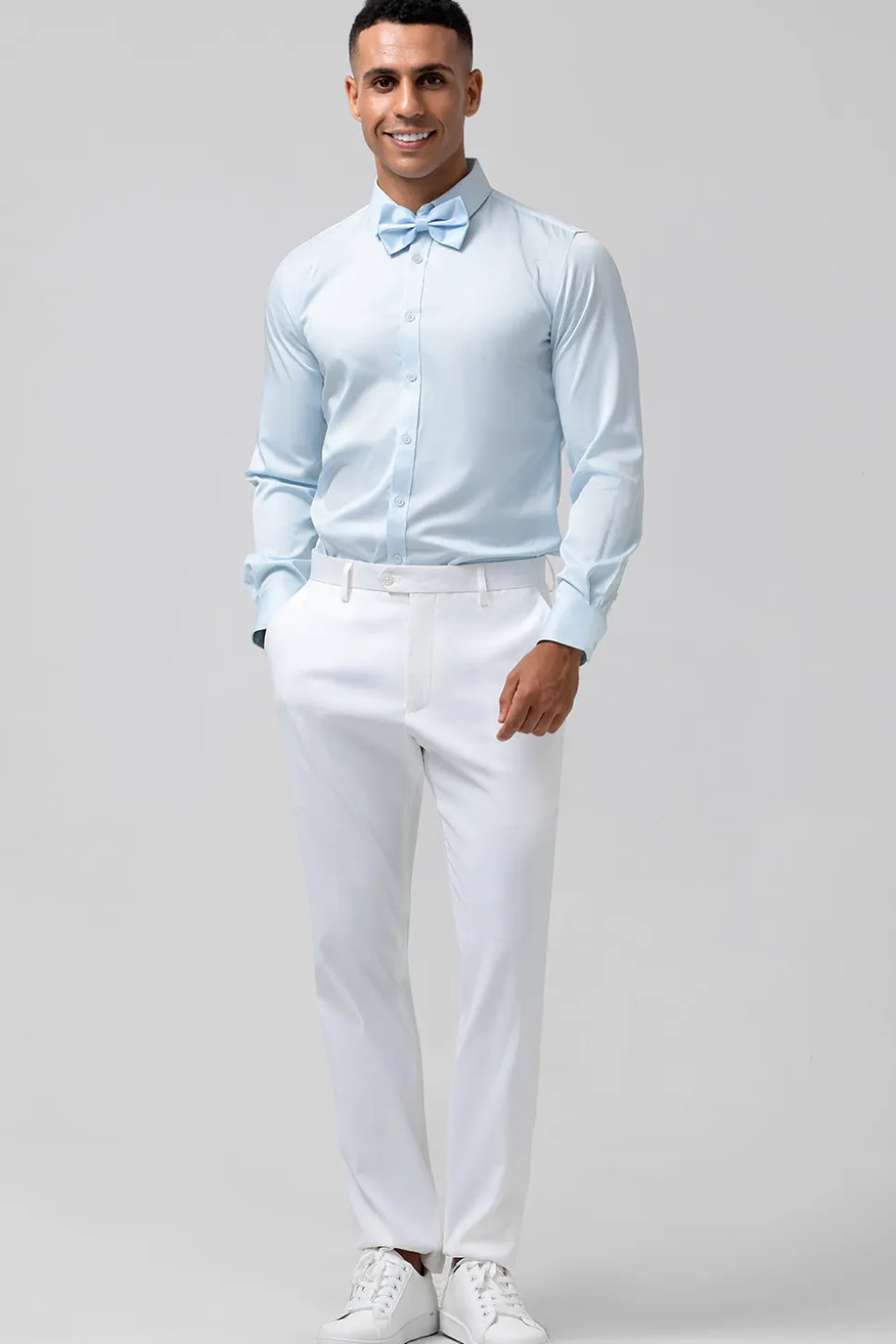 Azul Claro Pico Lapela Um Botão 2 Peças Florais Homens Prom Ternos