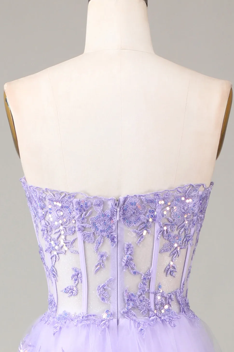 Azul Claro Strapless Tiered Tulle Corset Prom Dress com Appliques