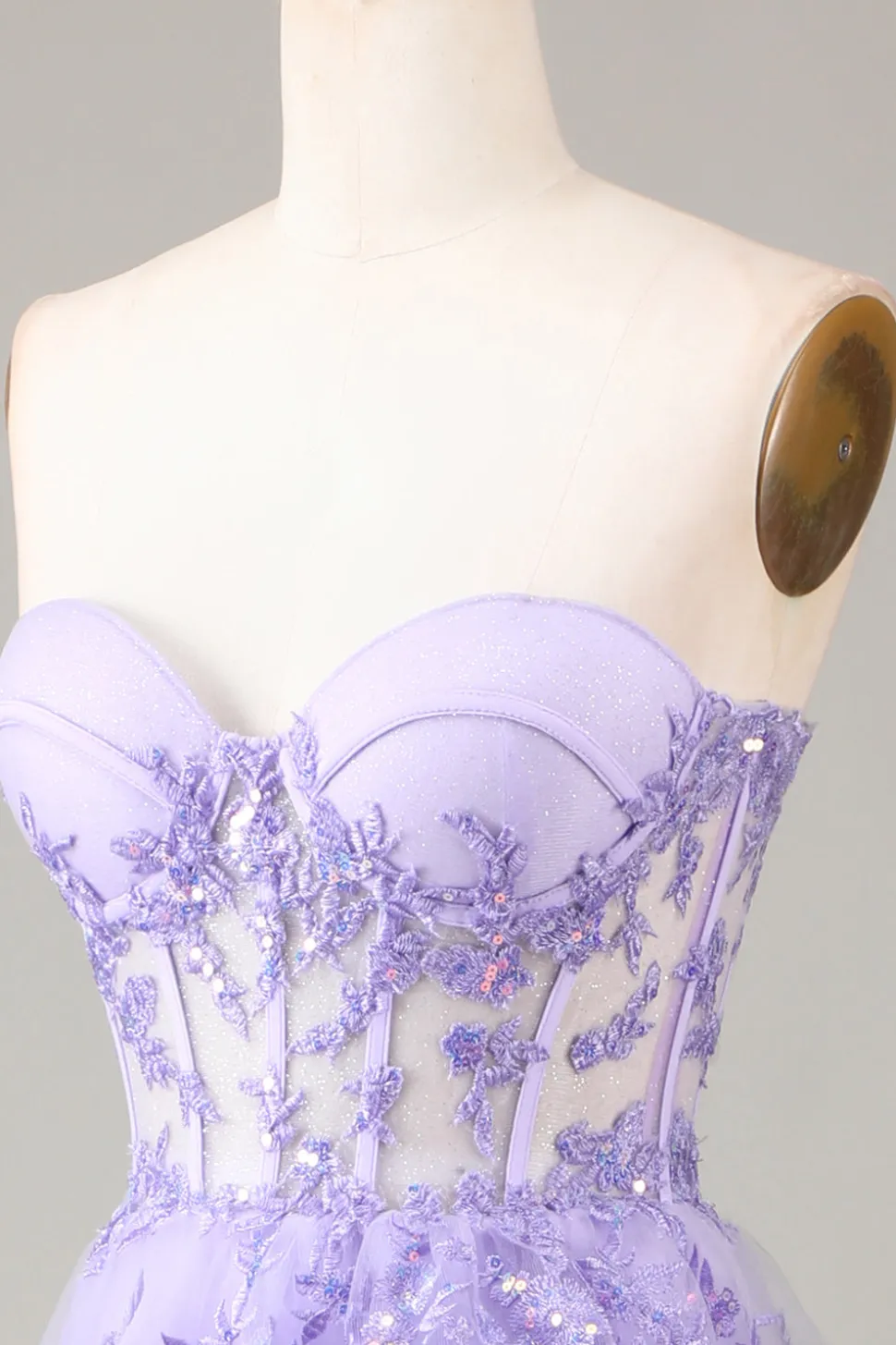 Azul Claro Strapless Tiered Tulle Corset Prom Dress com Appliques