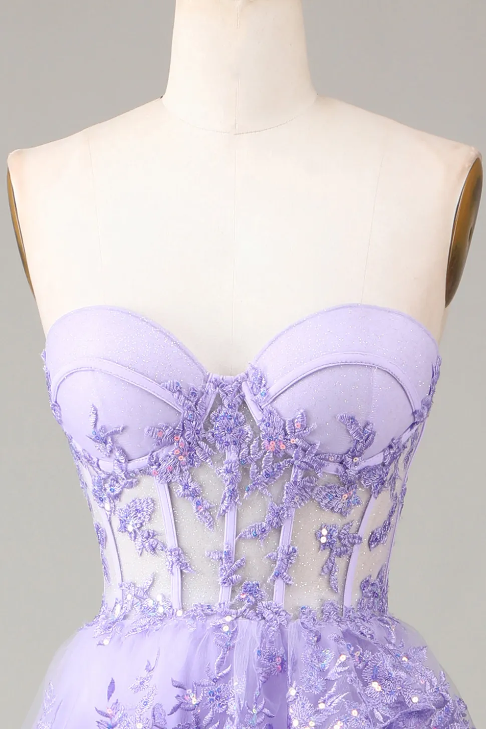 Azul Claro Strapless Tiered Tulle Corset Prom Dress com Appliques