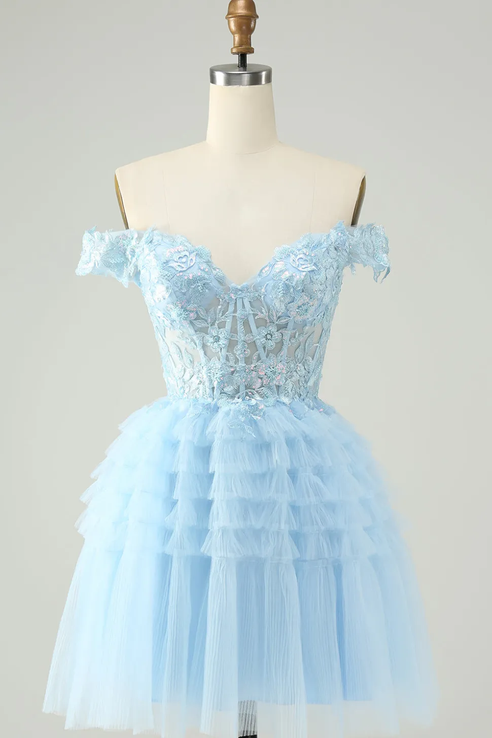 Azul claro Uma linha fora do espartilho ombro vestido curto Homecoming