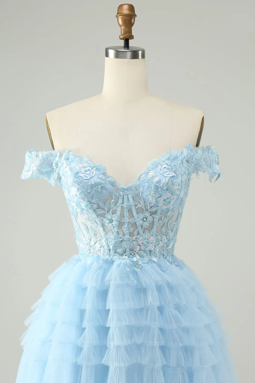 Azul claro Uma linha fora do espartilho ombro vestido curto Homecoming