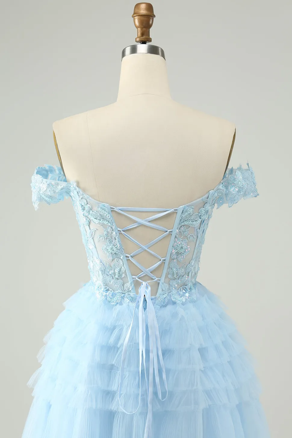 Azul claro Uma linha fora do espartilho ombro vestido curto Homecoming