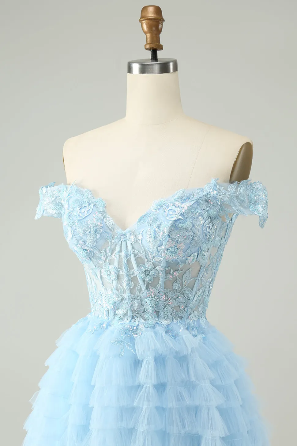 Azul claro Uma linha fora do espartilho ombro vestido curto Homecoming