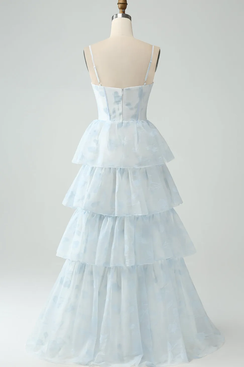 Azul claro Uma linha Tiered Corset babado vestido de dama de honra com fenda