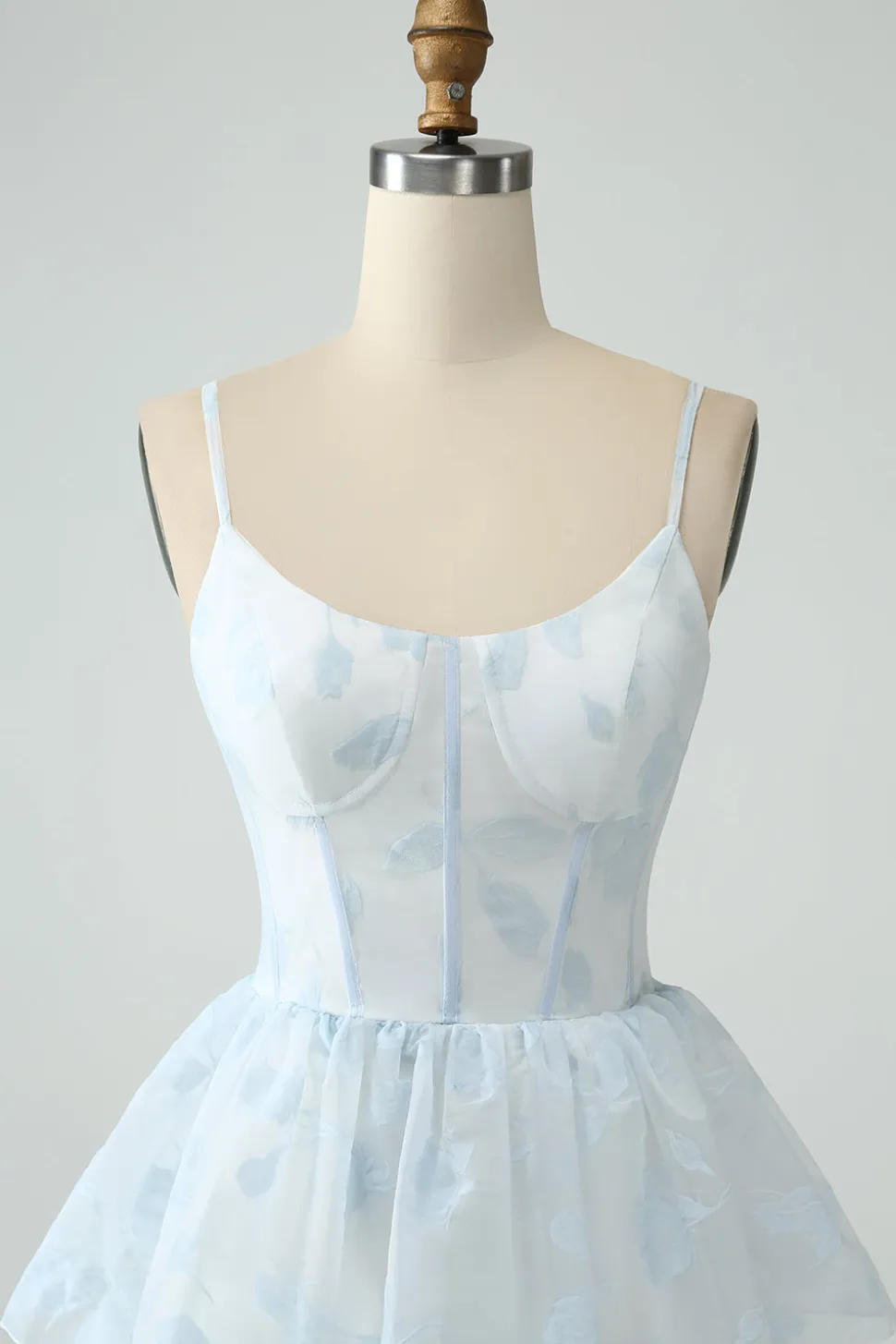 Azul claro Uma linha Tiered Corset babado vestido de dama de honra com fenda