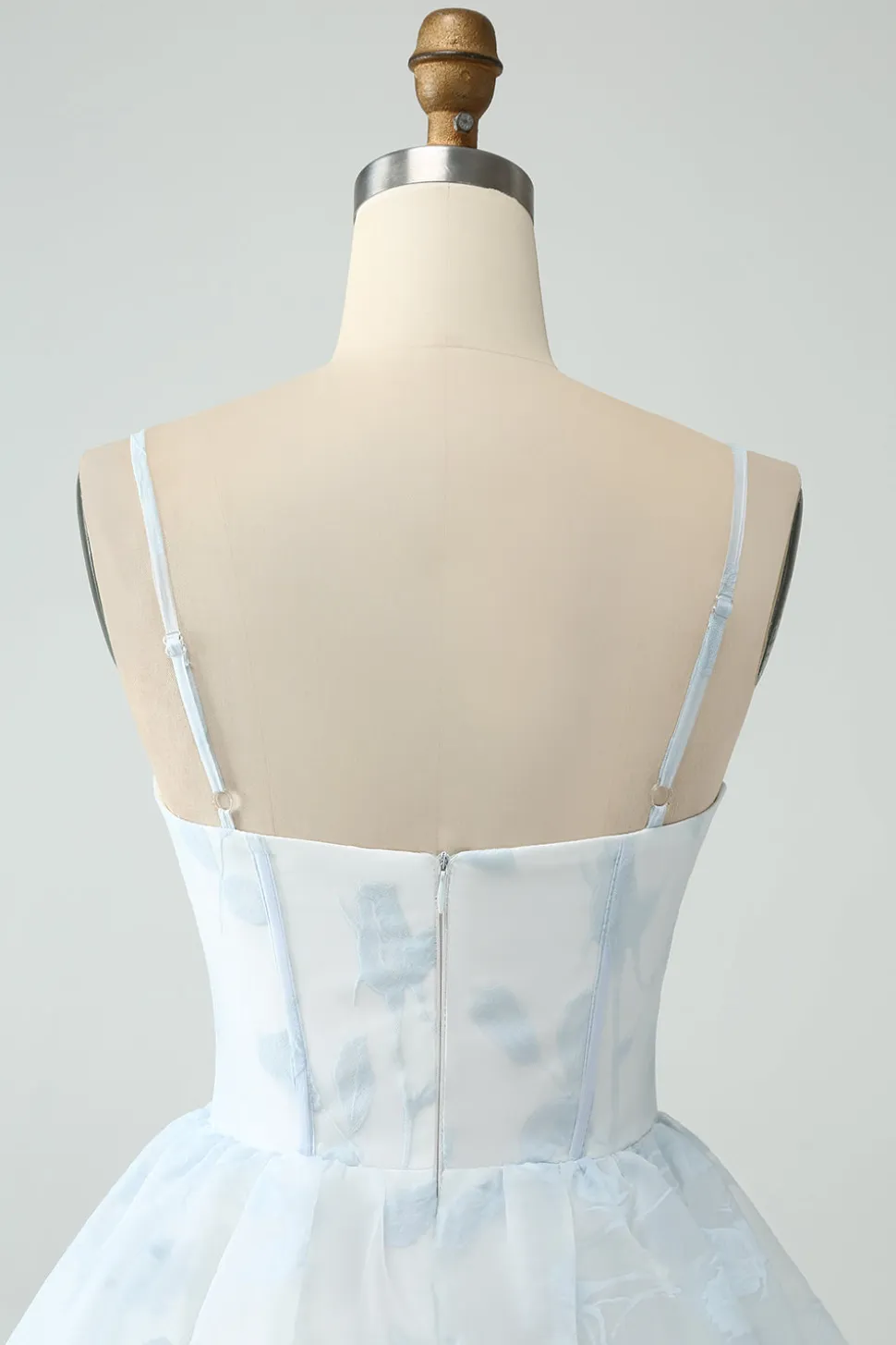 Azul claro Uma linha Tiered Corset babado vestido de dama de honra com fenda