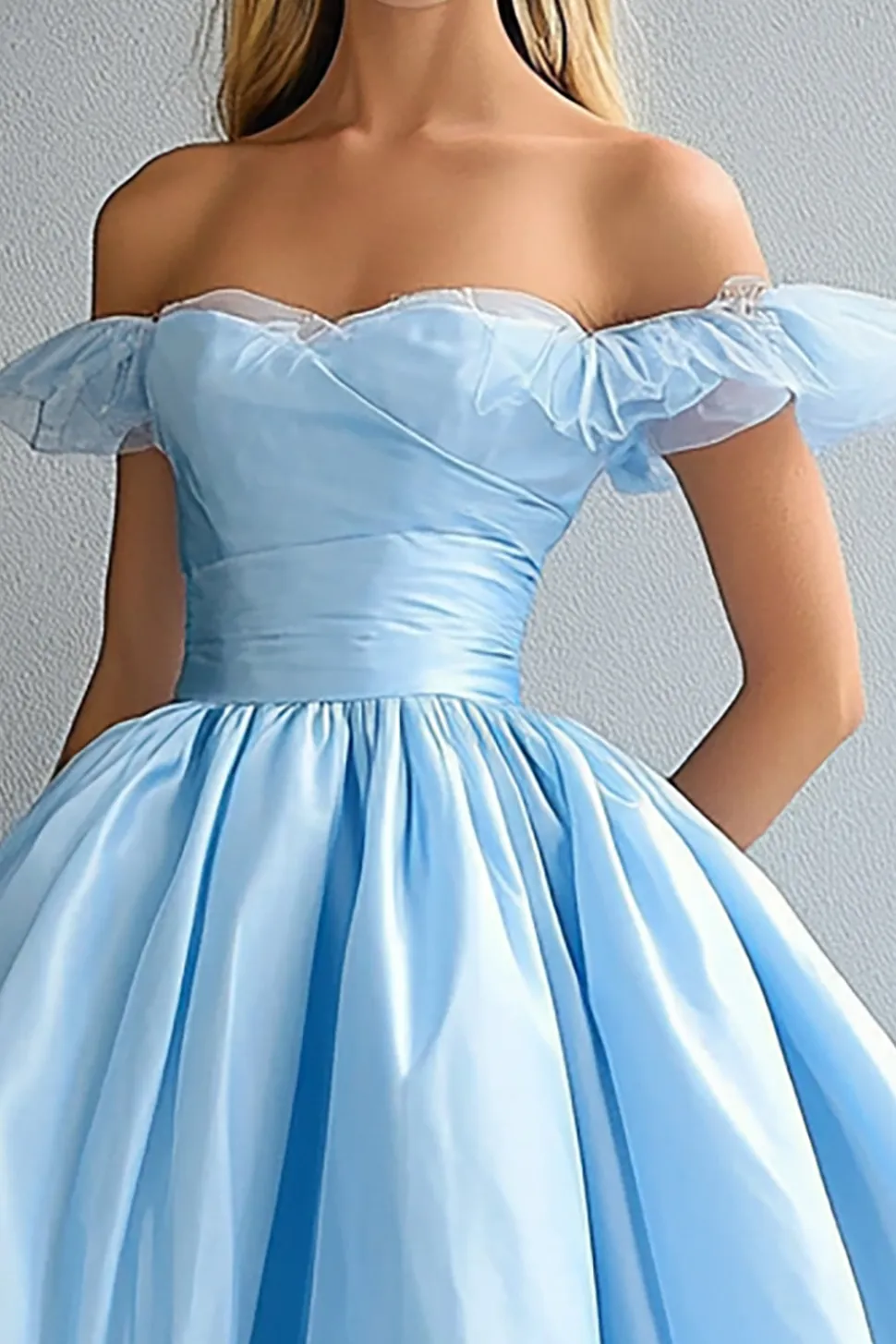 Azul Céu Linha-A Fora do Ombro Longo Vestido De Baile
