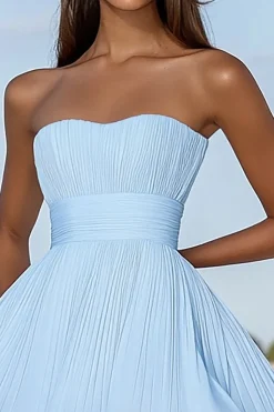 Azul Céu Linha-A Sem Alças Chiffon Curto/Mini Vestido de Formatura
