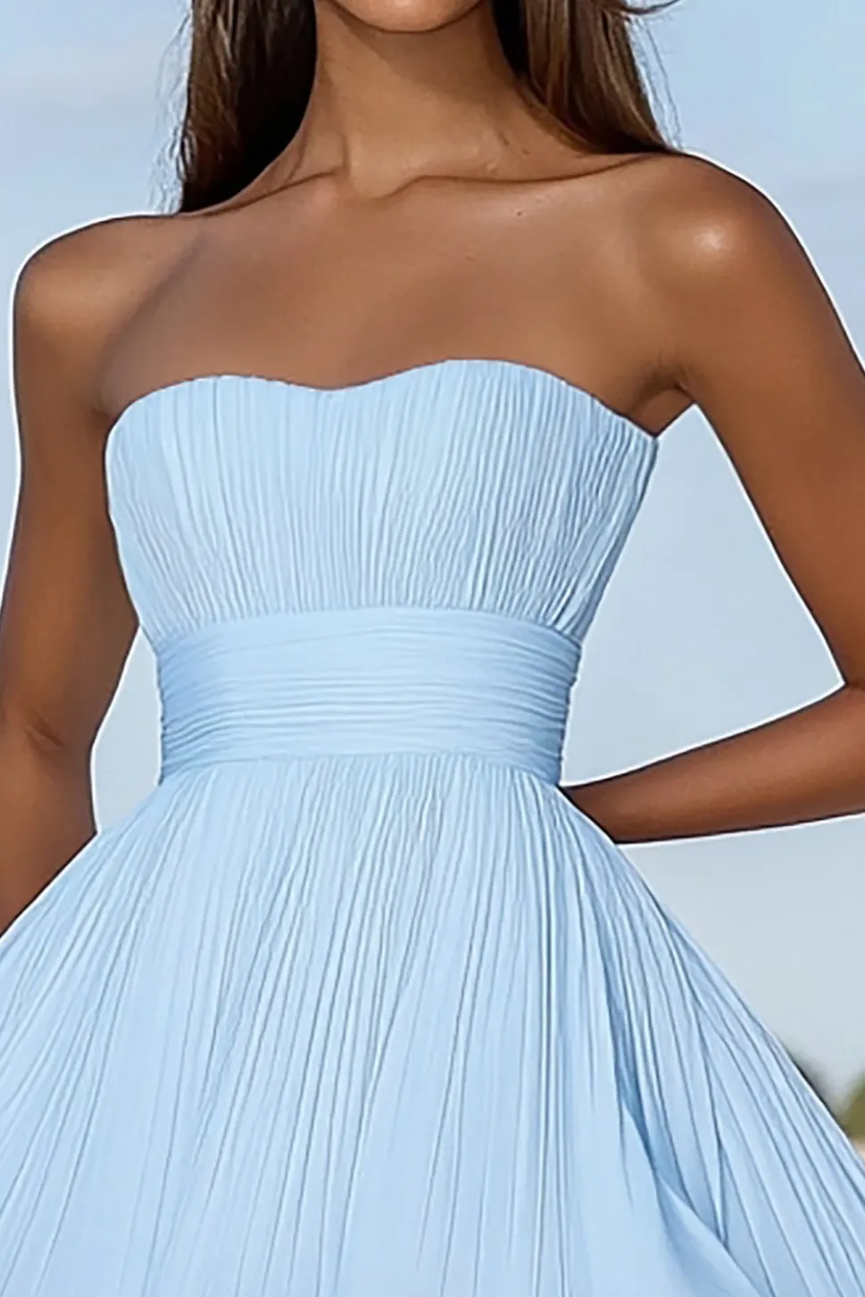 Azul Céu Linha-A Sem Alças Chiffon Curto/Mini Vestido de Formatura