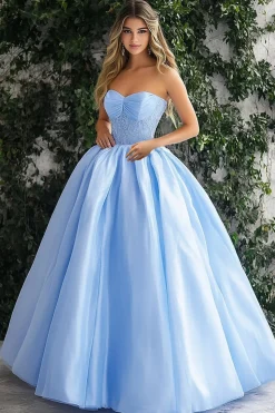 Azul Céu Linha-A Sem Alças Longo Vestido De Bailes com Renda