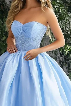 Azul Céu Linha-A Sem Alças Longo Vestido De Bailes com Renda
