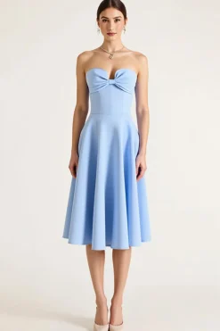 Azul Céu Sem Alças Linha-A Midi Vestido de Formatura