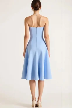 Azul Céu Sem Alças Linha-A Midi Vestido de Formatura