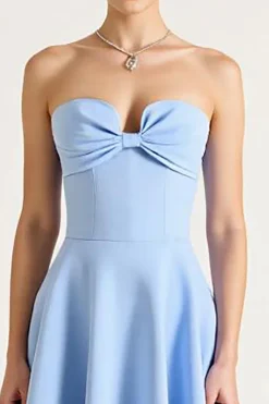 Azul Céu Sem Alças Linha-A Midi Vestido de Formatura