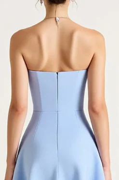 Azul Céu Sem Alças Linha-A Midi Vestido de Formatura