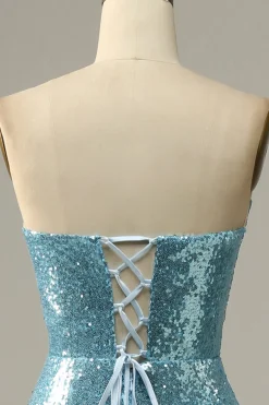Azul Céu Vestido de Baile Sereia Com Penas