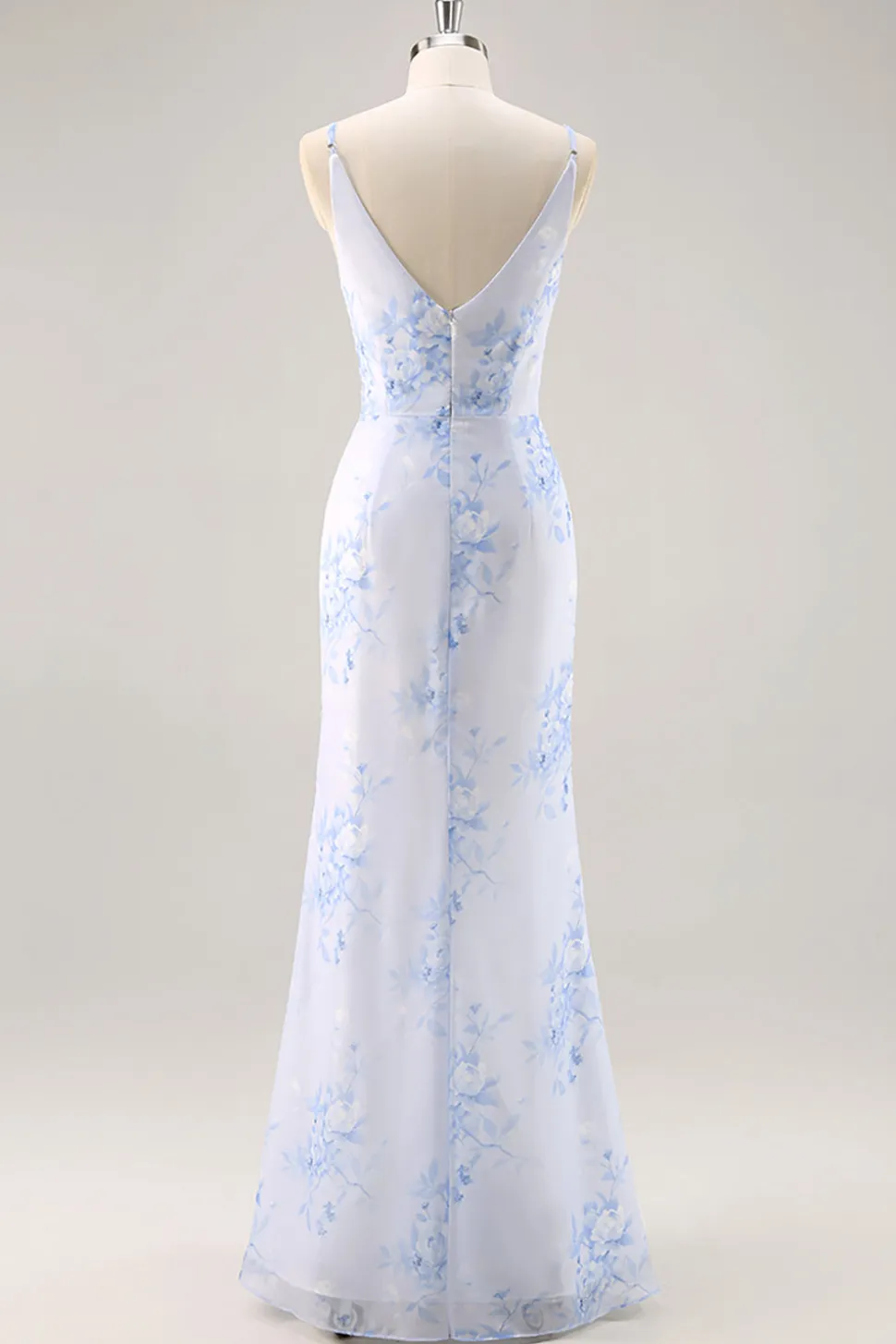 Azul Decote em V Bainha Flores Vestido Para Casamento Convidada com fenda